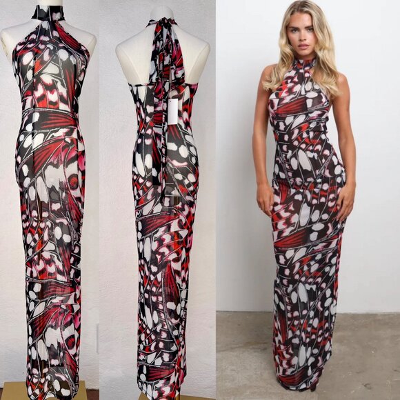 NWT Halden London The Athena Luxury Stretch Mesh Butterfly Maxi Dress One Size - Picture 8 of 16